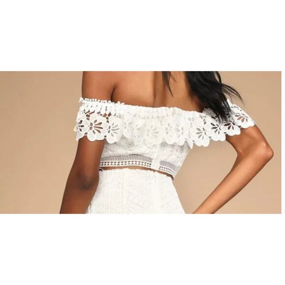 Lulus Top Womens Small White Love Abound Lace Cropped Off The Shoulder - Picture 4 of 10